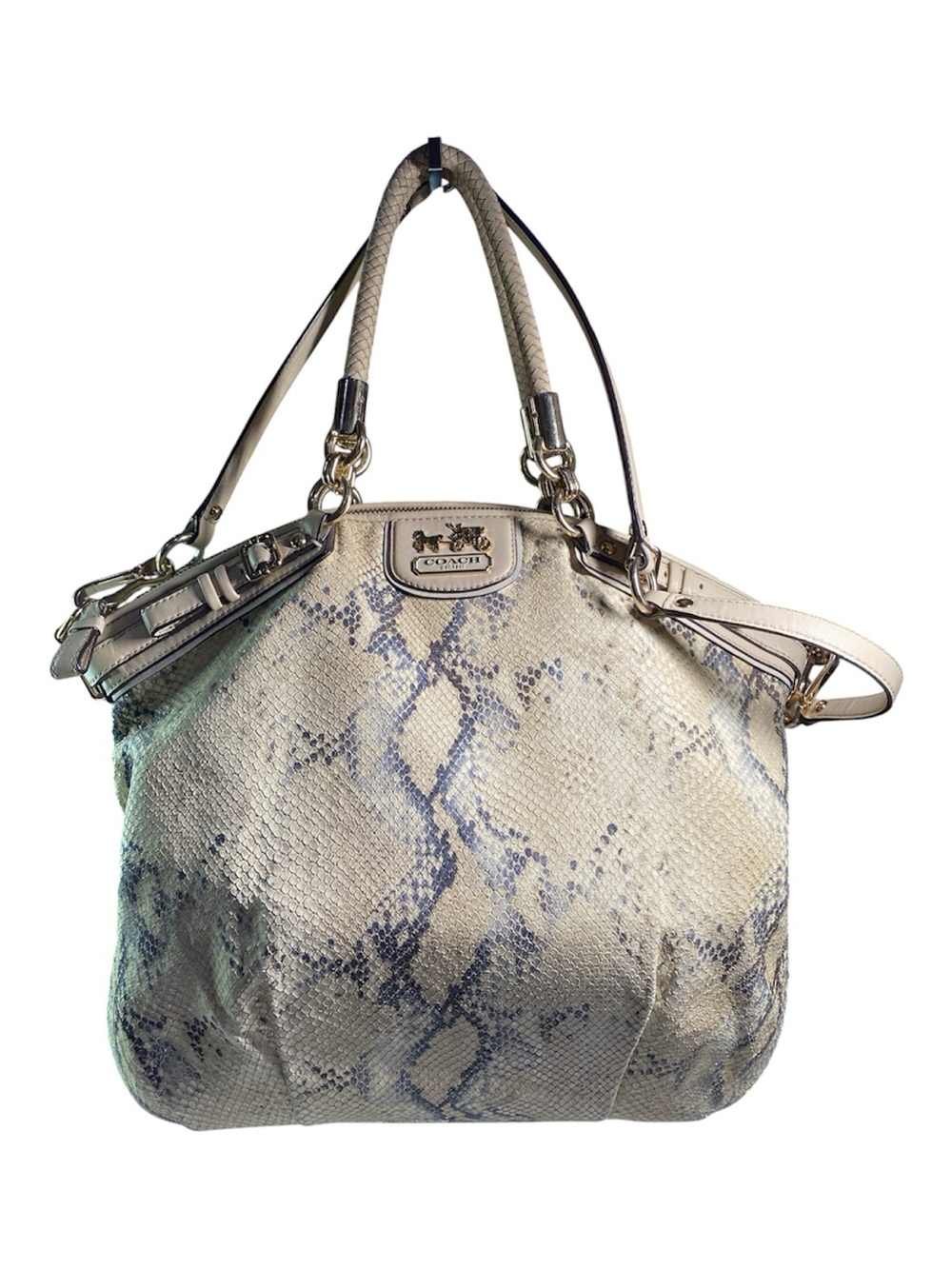 Coach Satchel Hobo Cream Grey Madison Lindsey Embossed Metallic Python Print